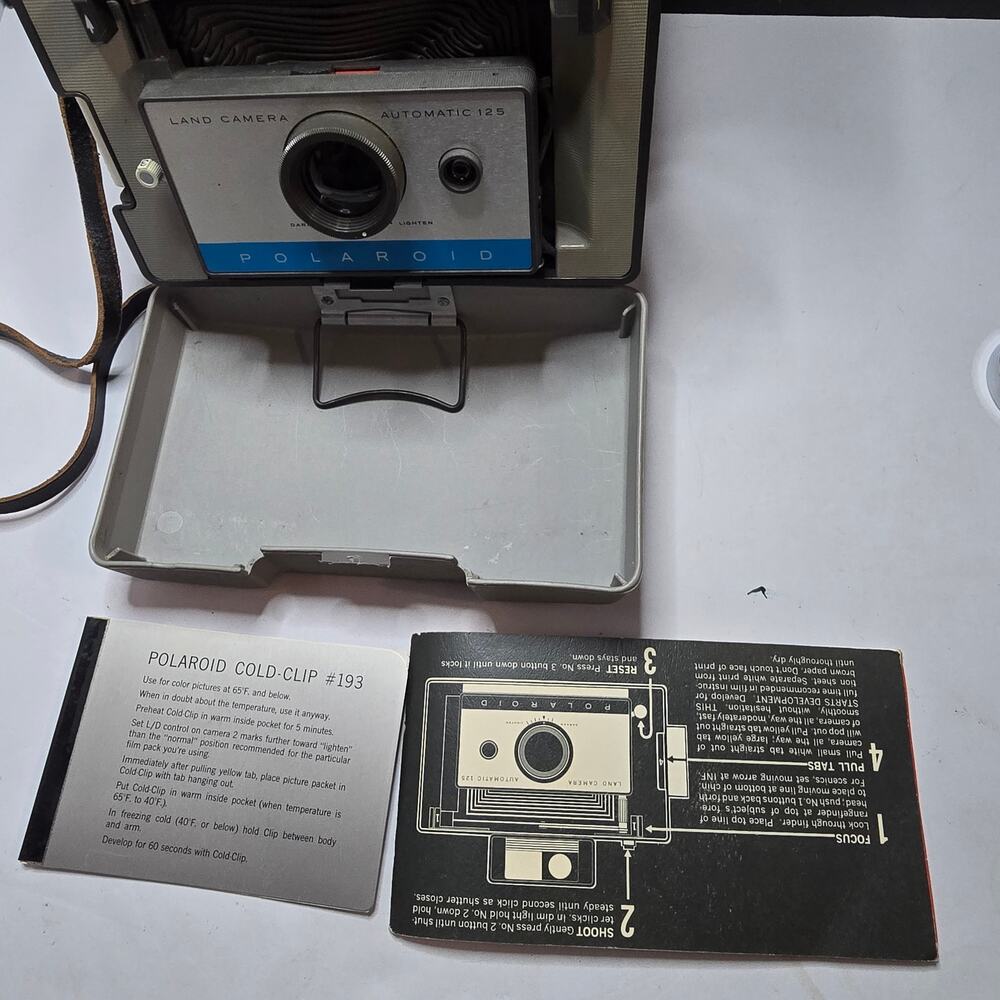 Vintage Polaroid Automatic 125 Land Camera Box Manual Strap Untested 1965-1967